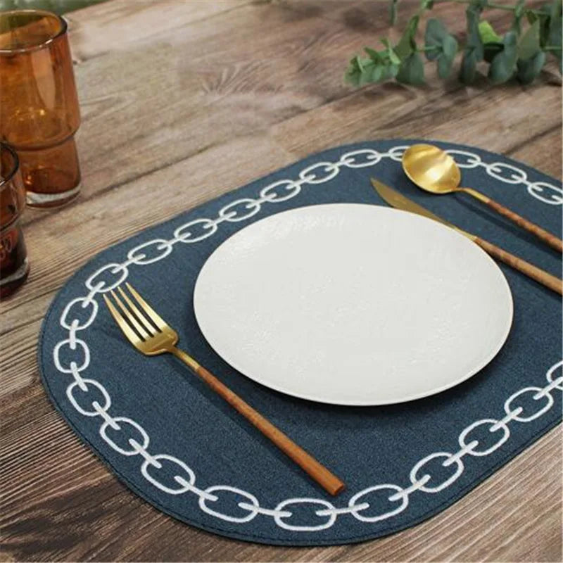 Embroidery Leather Placemat Pad Dinner Mat Desk Table Decoration Placemats Door Table Mats