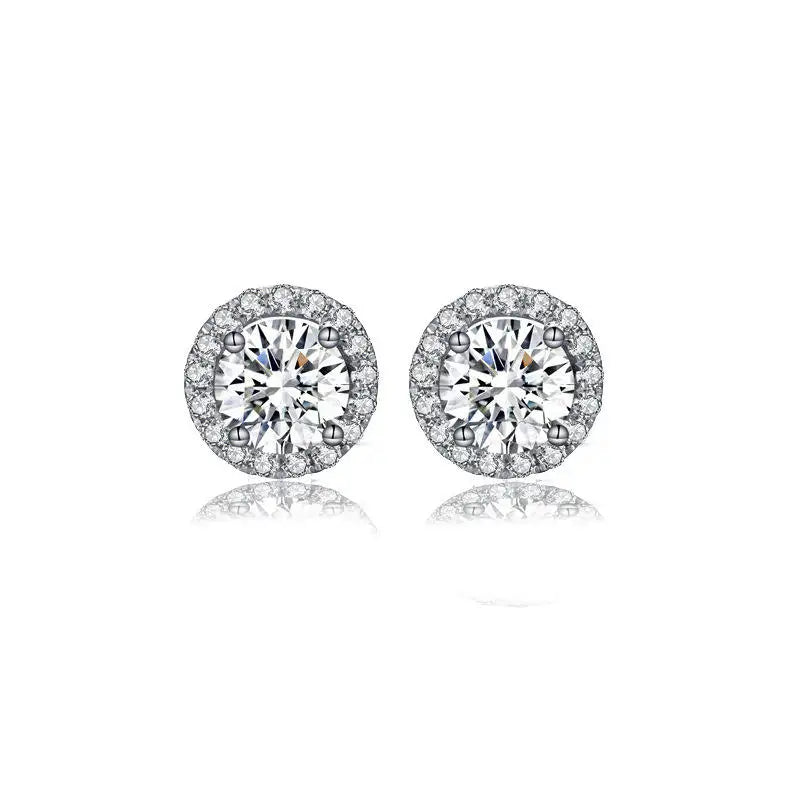 European American Female 1 Karat 18K Gold Plated S925 Sterling Silver Earrings D Color Mosan Diamond with Zircon Support