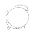 Genuine 925 Sterling Silver Minimalist Charm Circle Round Shiny CZ Anklets for Women Wedding Party Jewelry