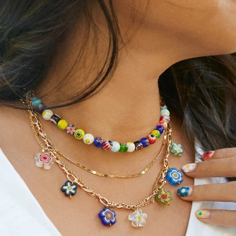 Custom Gold Plated Stainless Steel Minimalist Choker Necklace Crystal Flower Chamilia Beads for Weddings Link Chain