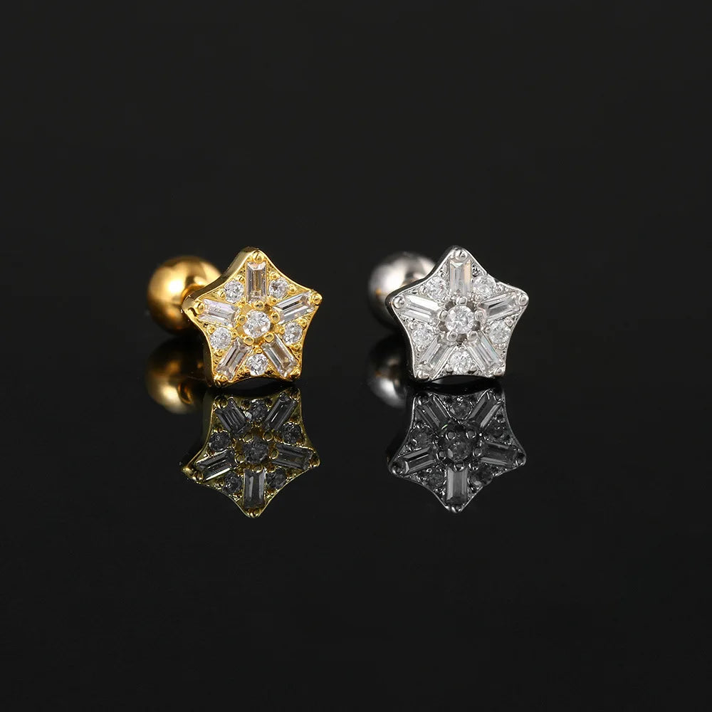 Hip Hop Five-Pointed Star Cz Screw Stud Earring Jewelry for Men Women Rapper Fashion Hip Hop Jewelry Earrings