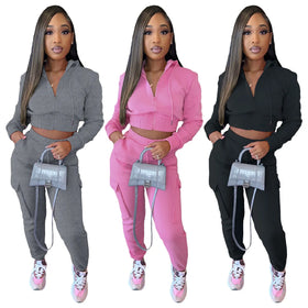 Outfits Two Piece Set Women Clothing Sweat Suits Joggers Spring Women's Sets Cargo Pants Jogging Cropped Top Outfits