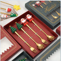 Stainless Steel Christmas Cutlery Set Dessert Cake Coffee Spoon Metal Fruit Fork Gift Set Christmas Silverware Set