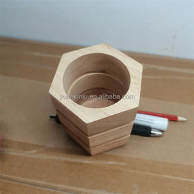 Polished Beech Hexagon Modern Eco-Friendly Solid Wood Pen Holder Desk Makeup Brush Holder Home Desktop Storage