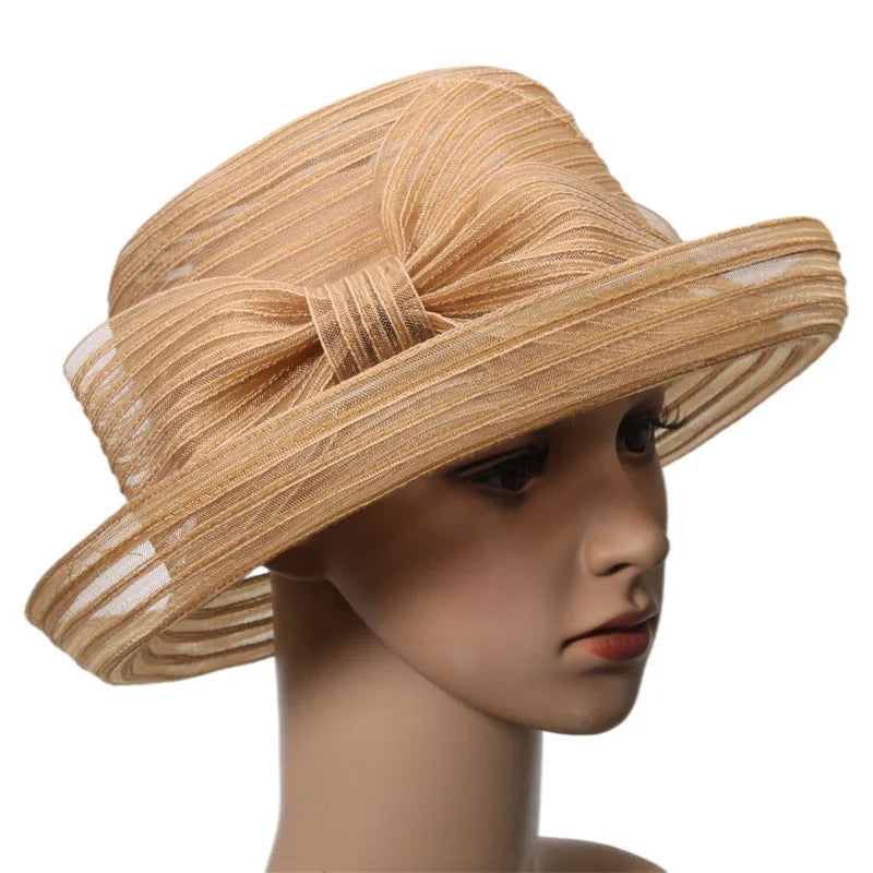 New Fashion Sinamay Church Women's Wedding Hat with Bow Decor Beach & Outdoor Use Four Seasons Adjustable