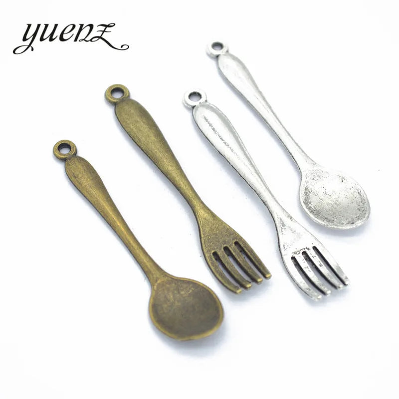 YuenZ 2 Colour Alloy Metal Antique Sliver Fork Spoon Charm Jewelry Making DIY Handmade Craft J154
