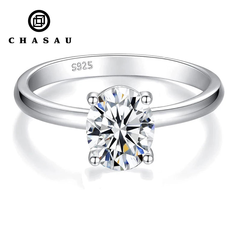 Classic Wedding Anniversary 925 Sterling Silver Solitaire Ring 9mm 2ct 2.0Carat Oval Cut Moissanite Engagement Rings for Women