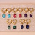 Trendy Zircon Small Square Dangle  Gold Natural Stone Hoop Earrings for Women Luxury Jewelry Wholesale Dropship