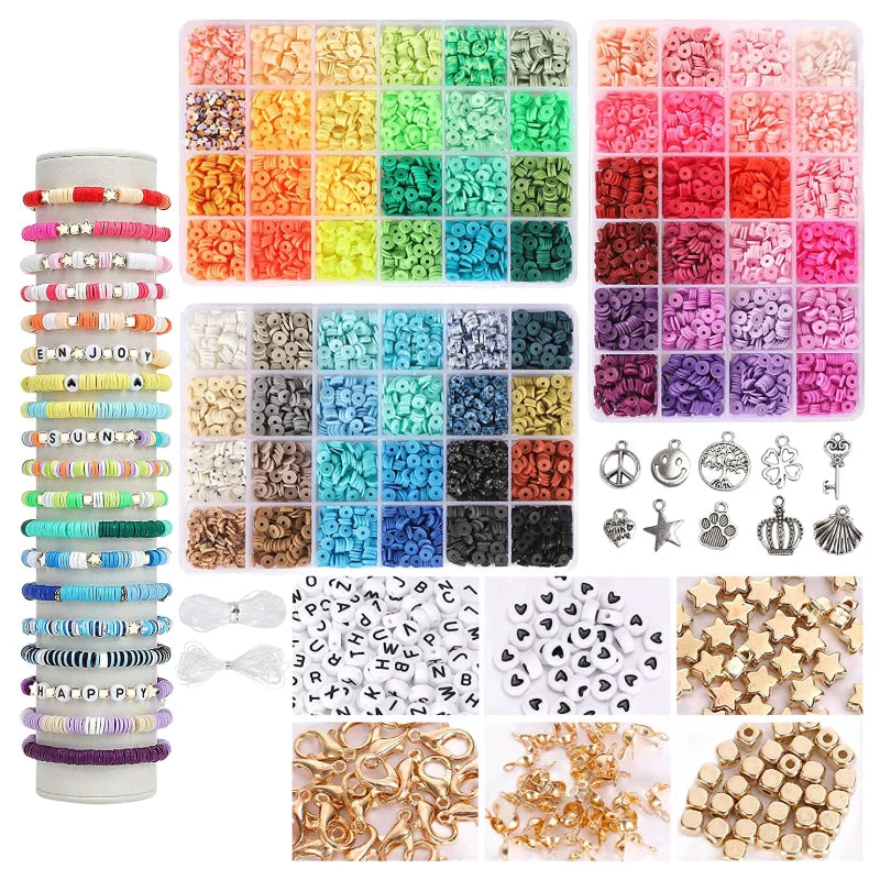 Hot Selling 72 Color Mixed Color 9000 Pieces Round Ceramic Clay Porcelain Beads DIY Handmade Necklace Bracelet Set Box