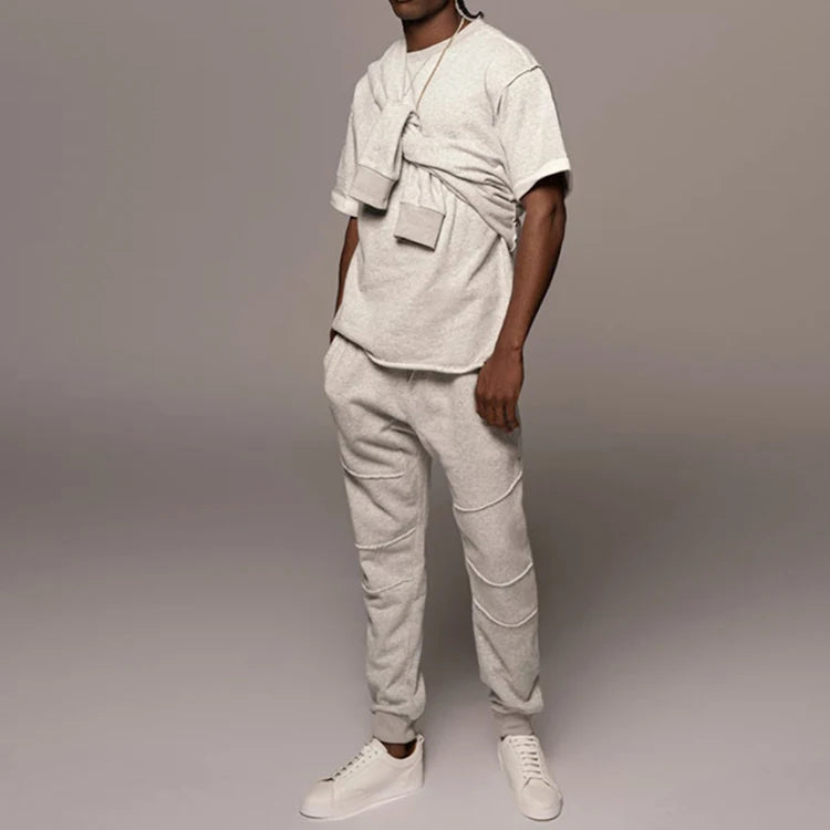 K220081 Custom Hot Sale Summer Fashion Men's Short Sleeve T Shirt Set 2 Piece Summer Tracksuit Suit Men Casual Sport Jogger Set
