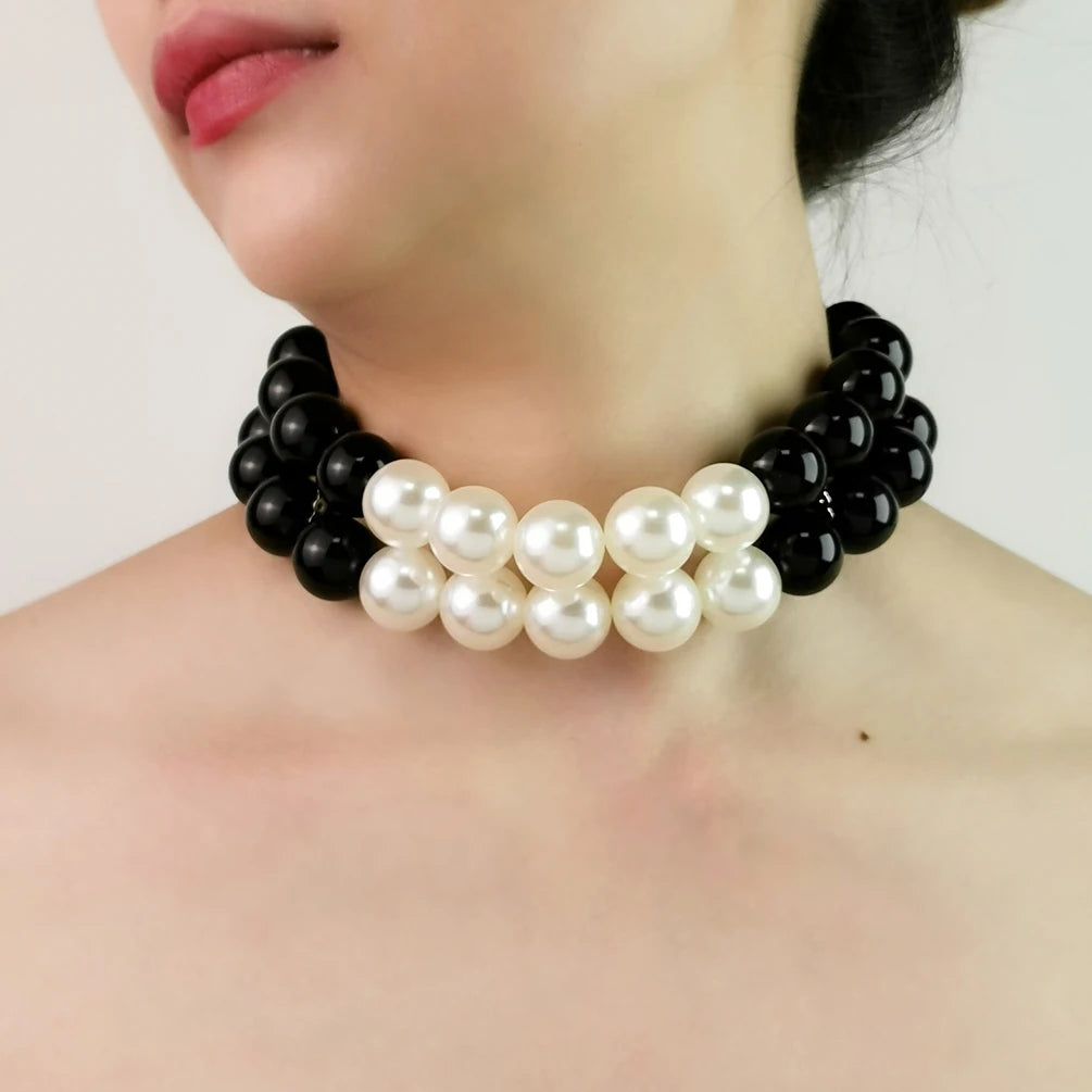 Trendy European American Style Imitation Pearl Necklace Exaggerated High-end Personalized Collar Choker Neck Chain Accessories