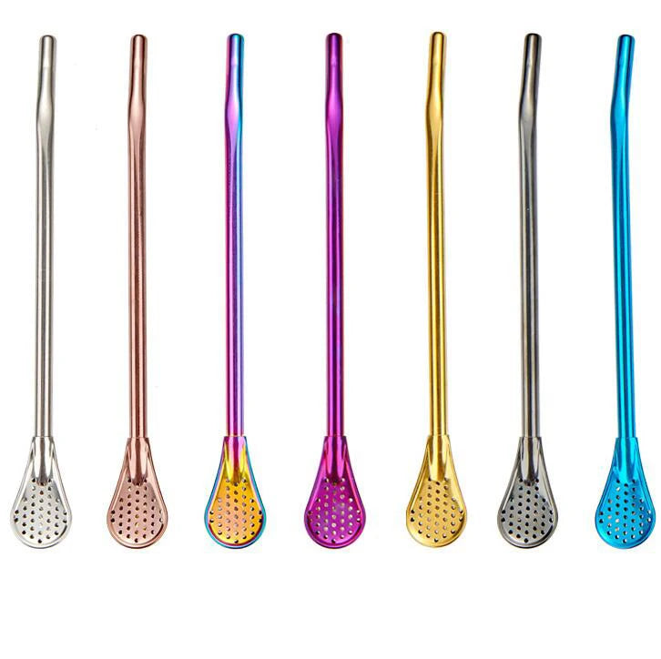 Creative Stainless Steel 304 Eco Friendly Yerba Mate  Hotel Cafe Milk Tea Shop Scented Tea Filter Straw Stirring Spoon