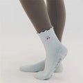 Custom Logo Anti Slip Ruffle Yoga Pilates Socks Women's Embroidery Fitness Cotton Crew Non-slip Cotton Crew Grip Socks Pilates