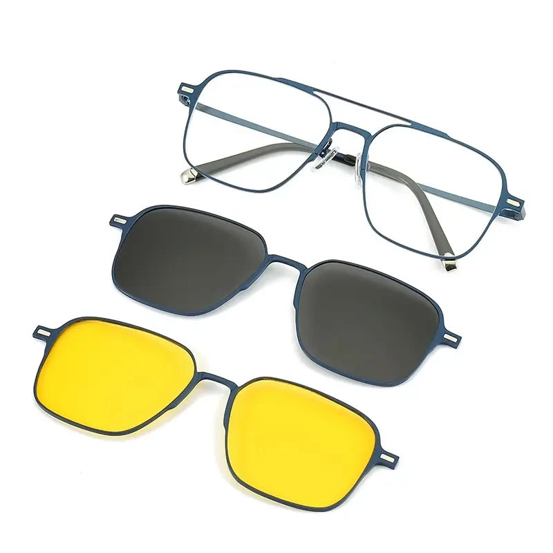 Wholesale 2023 New Custom Metal Frame Polarized Sunglasses Double Bridge Sunglasses Retro Magnetic Clip on Men Sunglasses