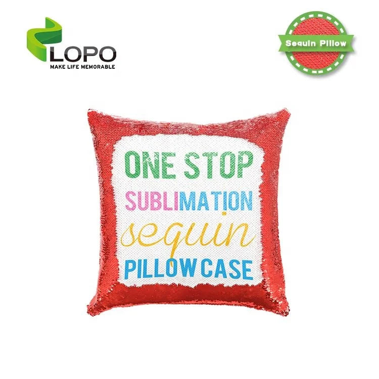 New Arrivals Hot Sale Funny Magic Sequin White Panel Sublimation Textile Blank Sequin Pillow Case-Square Shape-Red 16"x16"