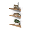 JUNJI 3-Tier Rustic Wooden Floating Shelves Wall Mounted Corner Storage Rack for Kitchen Living Room Decorative Hanging Pot Rack