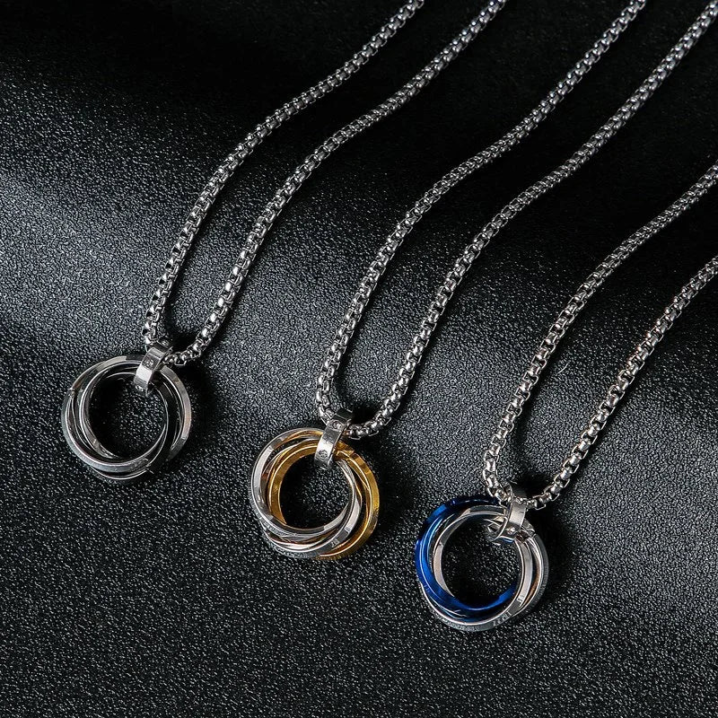 High Polished Stainless Steel Three Circle Pendant Necklace Rose Gold Smooth Round Necklace