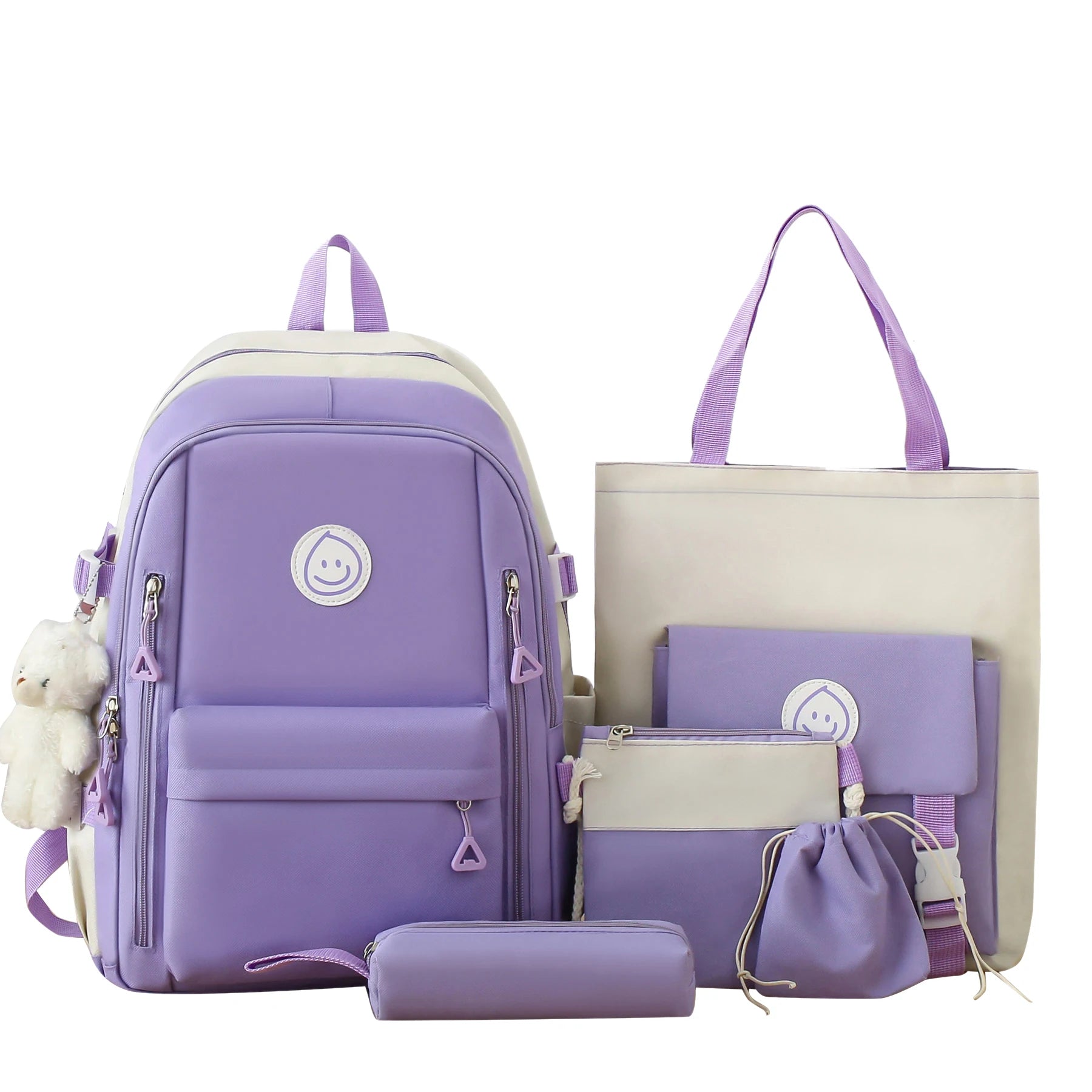 New Casual Campus Schoolbag Junior High School Student Backpack Large Capacity Five-piece Backpack