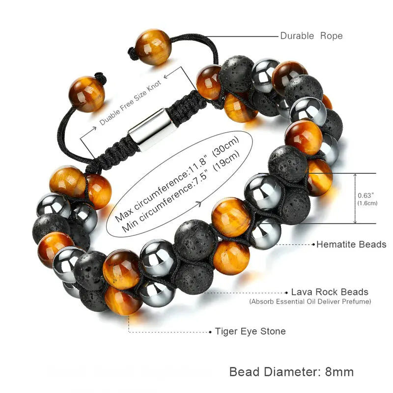 New Arrival 8mm Tiger Eye Beads Double Layer Bracelets Natural Lava Stone Hand Woven Adjustable Bracelet for Women Men