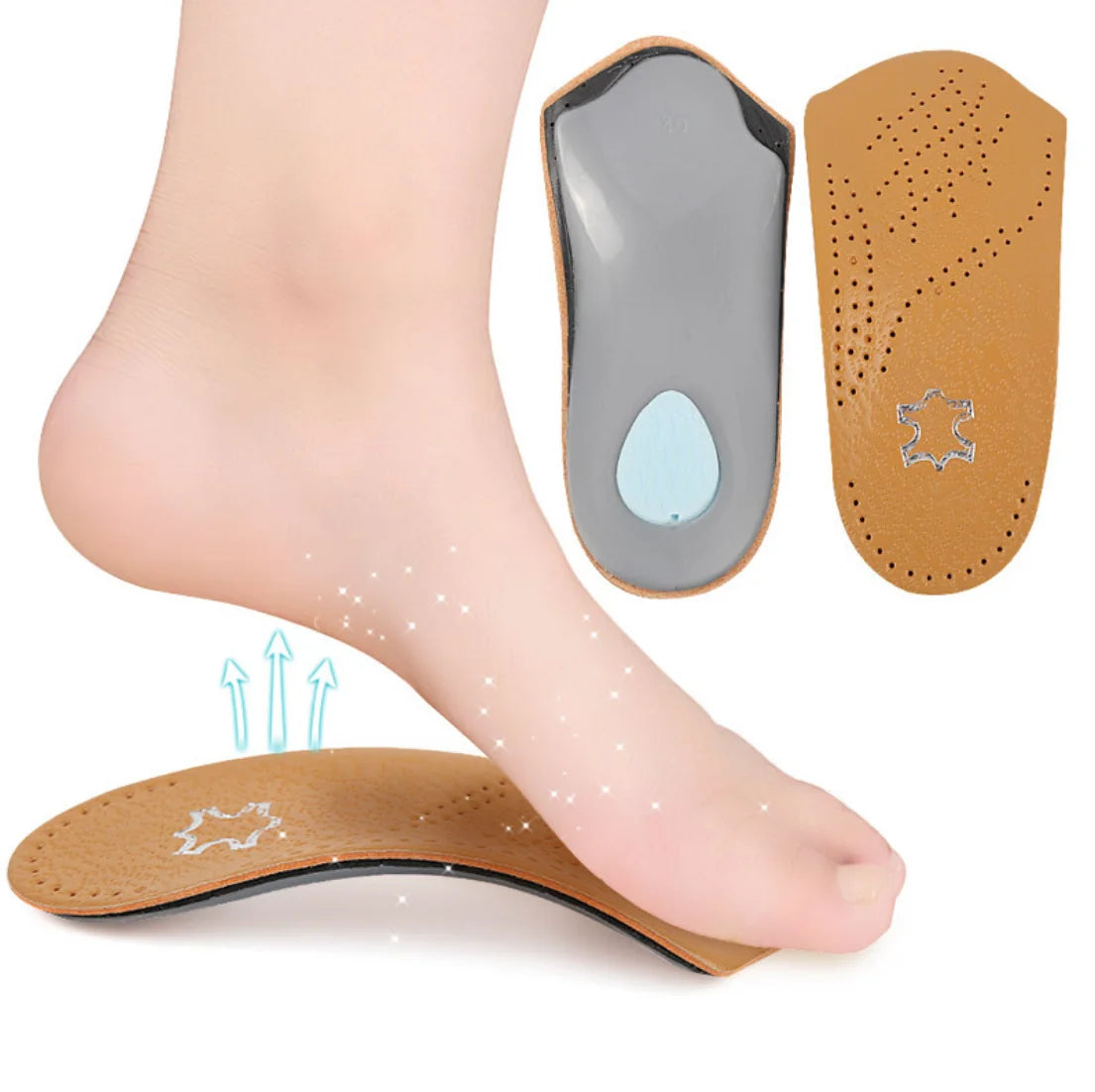 3/4 Flat Feet Orthotic Genuine Leather High Arch Support Insole for Plantar Fasciitis Arch Cushion Leather Orthotic Insoles