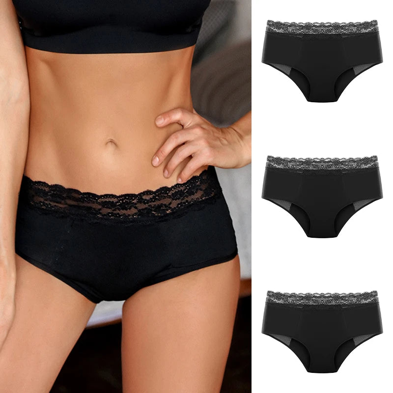 Mid Rise Ladies Leakproof Panties Lightweight Lace Menstrual Panties Cotton Period Underwear for Teenage