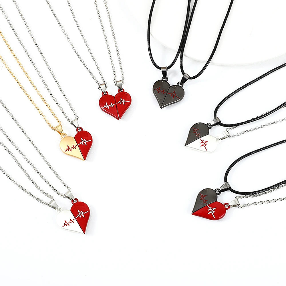 Wholesale Romantic Couple Magnetic Necklace Niche Design Ecg Pattern Necklace Beautiful Heart Pendant Necklace Gifts for Women
