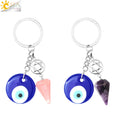 CSJA Wholesale Reiki Evil Eye Natural Healing Crystals Keychains Gemstone Key Ring Holder for Bags Gift G966