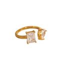 J&D Jewelry Zircon/Rectangular Drop Shaped Zircon Open Ring 18K PVD Gold Plated Stainless Steel  Ring for Women