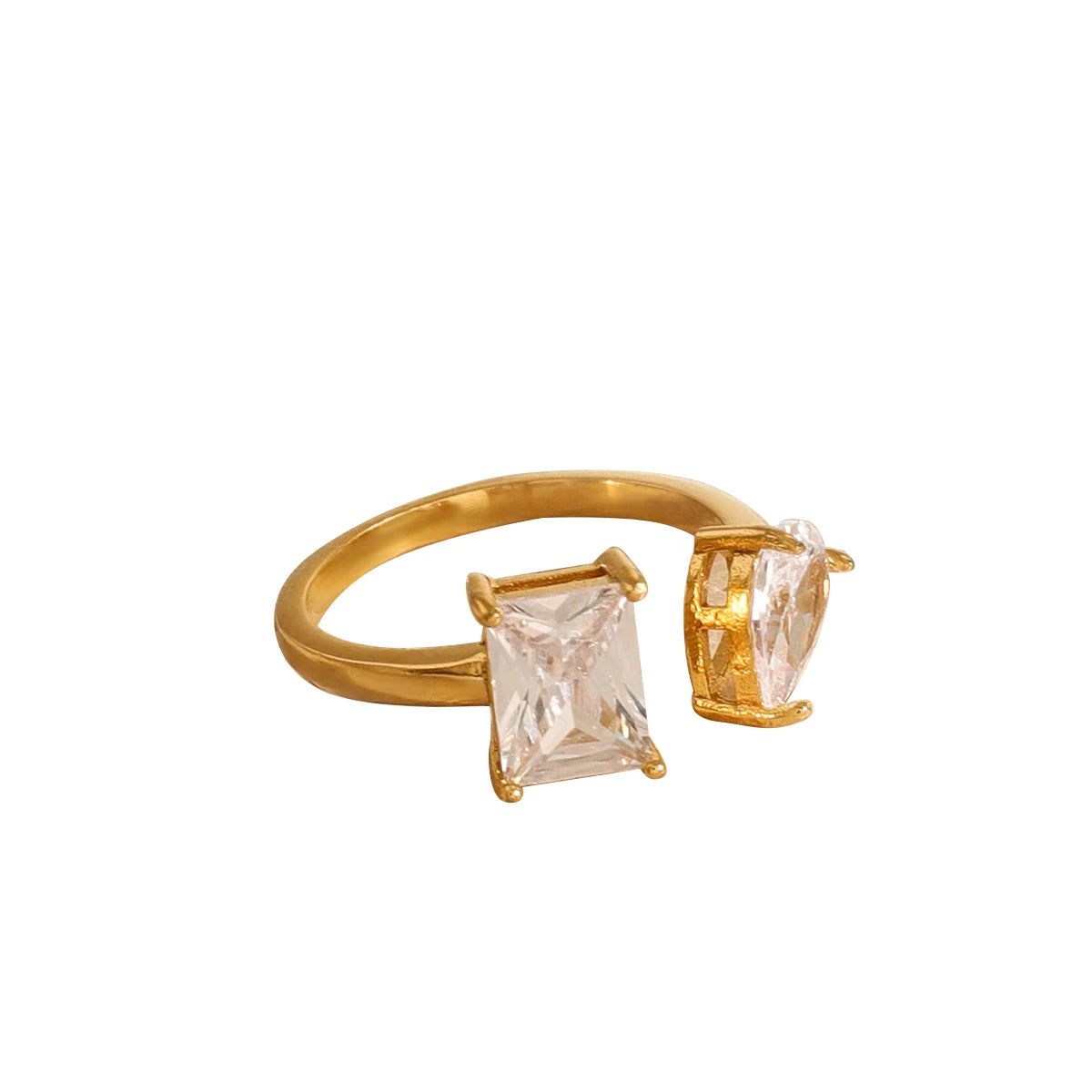 J&D Jewelry Zircon/Rectangular Drop Shaped Zircon Open Ring 18K PVD Gold Plated Stainless Steel  Ring for Women