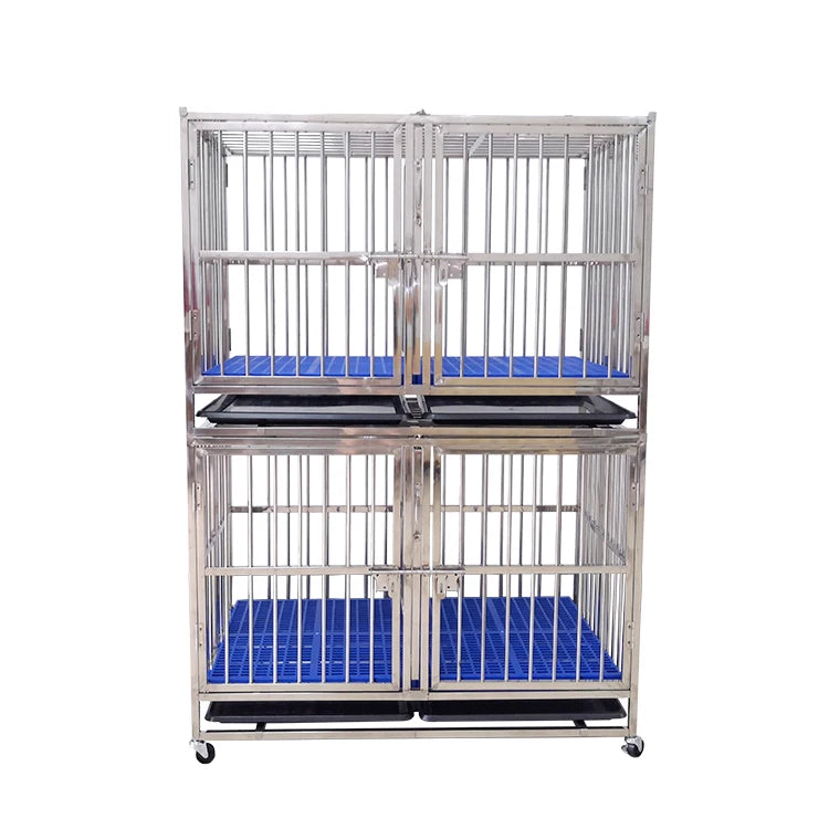 USMILEPET Superior Quality Double-Decker 304 Stainless Steel Dog Cage Snap Button Eco-Friendly Plastic Tray Customized Size for