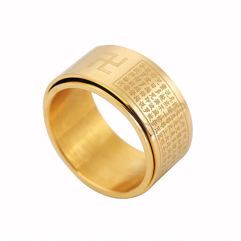 Buddhist Titanium Steel Ring Vintage Character Rotatable Stainless Steel Ring Religious Jewelry