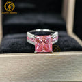 Custom Fine Jewelry Ring 14k Solid Gold 5CT Princess Cut Diamond Ring Vintage Ice Out Pink Moissanite Engagement Promise Ring