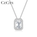 CZCITY Iced Out Chain Pendant Fine Jewelry Silver Designer Sterling Charm Emerald Cut Moissanite Necklace