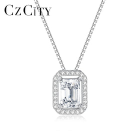 CZCITY Iced Out Chain Pendant Fine Jewelry Silver Designer Sterling Charm Emerald Cut Moissanite Necklace