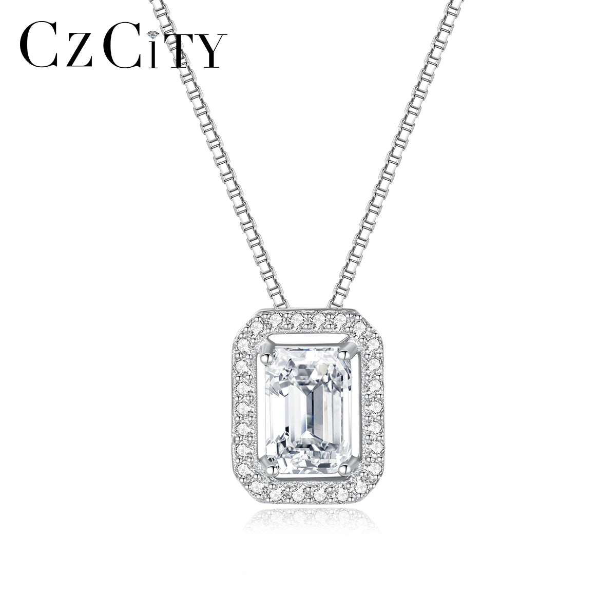 CZCITY Iced Out Chain Pendant Fine Jewelry Silver Designer Sterling Charm Emerald Cut Moissanite Necklace