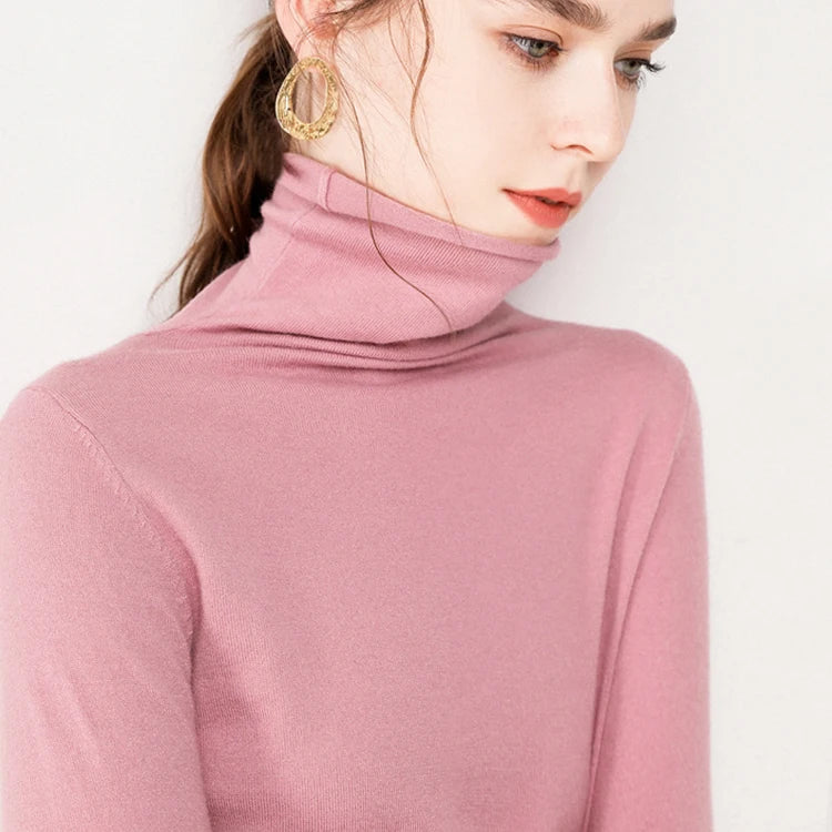 Women Turtleneck Sweater Soft Skin-friendly Wool Cashmere Pullover Close-fitting Bottoming Sweater Knitted Casual Girls Cardigan
