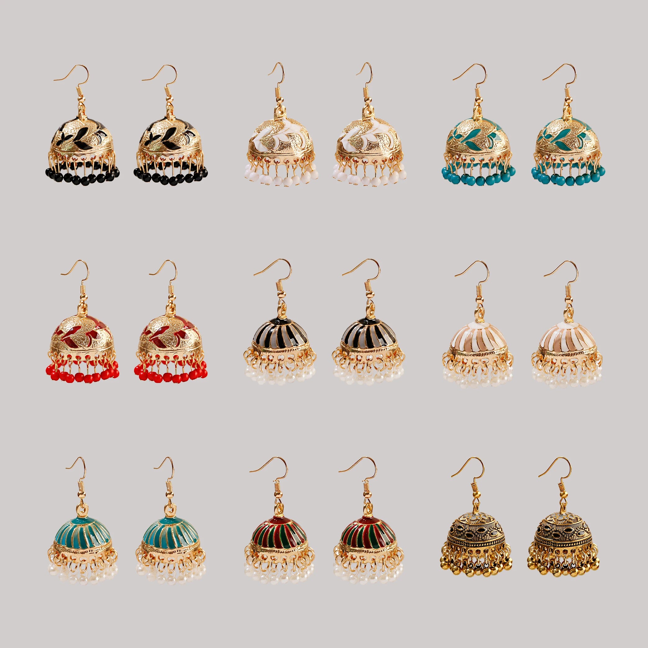 Vintage 14K Gold Plated Women Hollowing Macrame Hoop Earrings India Girl Party Wearing Jewelry Ethnic Alloy Bead Tassel Earrings