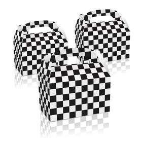 Huancai Racing Party Favors Candy Treat Boxes Black White Checkered Paper Gift Box Goodies Box for Kids Birthday Party Supplies
