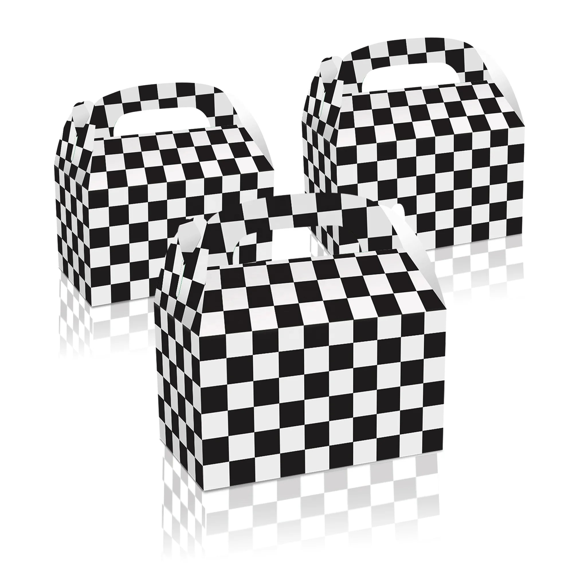 Huancai Racing Party Favors Candy Treat Boxes Black White Checkered Paper Gift Box Goodies Box for Kids Birthday Party Supplies