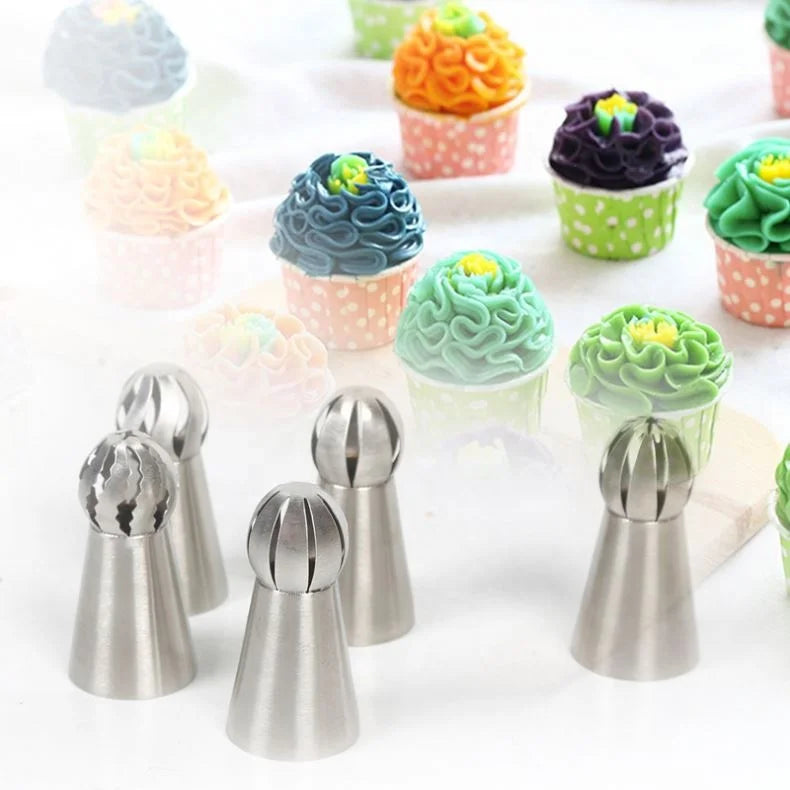 5Pcs Spherical Russian Piping Tips Lace Mold Pastry Cake Decorating Tool Stainless Steel Cake for Icing Nozzles Tools
