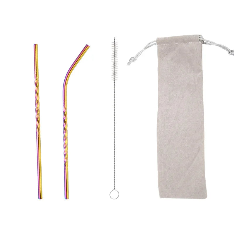 Eco-Friendly Custom Logo Reusable 304 Stainless Steel Metal Drinking Straws Bar Accessories with Brush Bulk Purchase Available