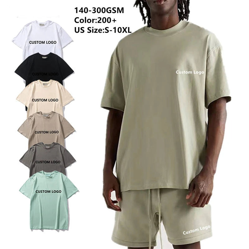 100% Cotton Men's Oversized Boxy Fit Neck Tshirt Blank French Terry Streetwear Heavy Weight Solid Pattern Oversized Teson
