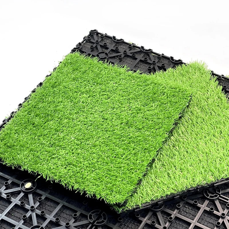 DYG TURF Artificial Grass Tiles Interlocking Turf Deck Synthetic Faux Grass Self-draining Mat Flooring Decor Pad