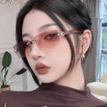 Wholesale Custom Vintage Trendy Women Small Frame Wood Sun Glasses Punk Rimless Rectangle Sunglasses Women