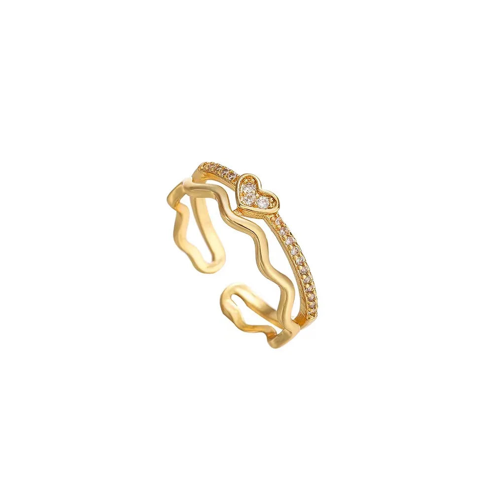 18K Genuine Gold Plated and CZ Diamond Solitaire Ring with Fashionable Simple Ladies Engagement Gold Dainty Pearl Diamond Ring