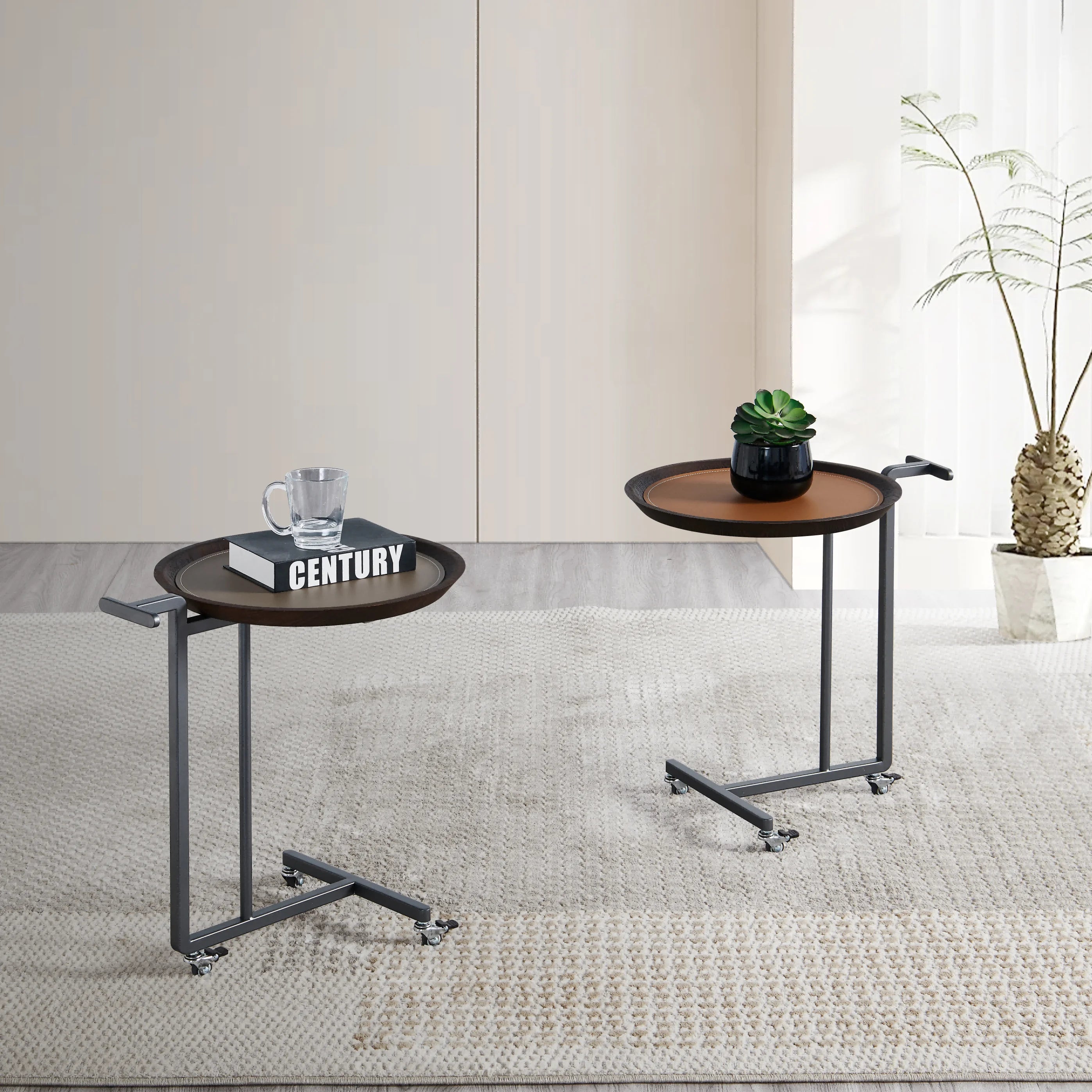 Modern Round Sintered Stone Side Table for Bedroom or Living Room Saddle Leather Metal Legs for Home or Hospital Furniture