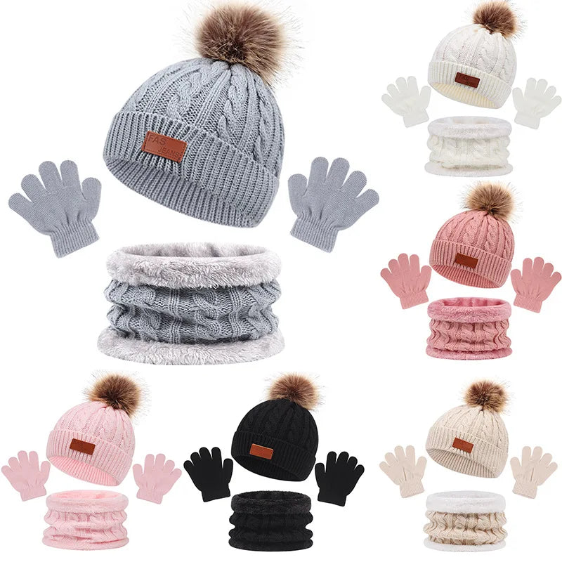 Cheap Winter Hat Scarf  Glove Set for Kids Winter Child Set Piece Set