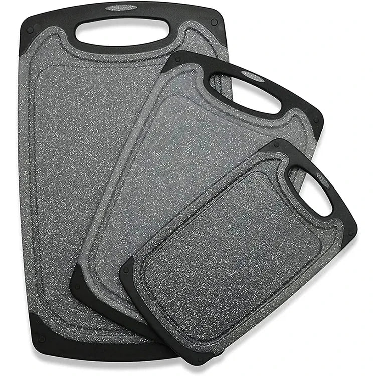 Dishwasher Safe BPA Free 3 Pieces Set Plastic Chopping Board Set with Juice Groove Appearance Kitchen Marble Style Cutting Board