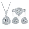 T93F Abiding 925 Sterling Silver Fine Jewelry Set Double Halo White Moissanite 925 Silver Trillion Cut Wedding Jewelry Set