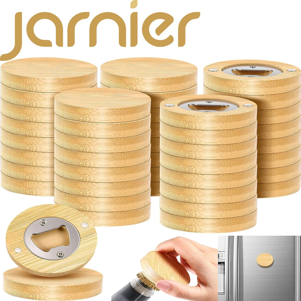 Promotional Blank Custom Magnets Bamboo Beer Cap Openers Wooden Round Magnetic Wood Bottle Opener